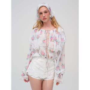 For Love & Lemons Doily Bouquet Long Sleeve Top M / White